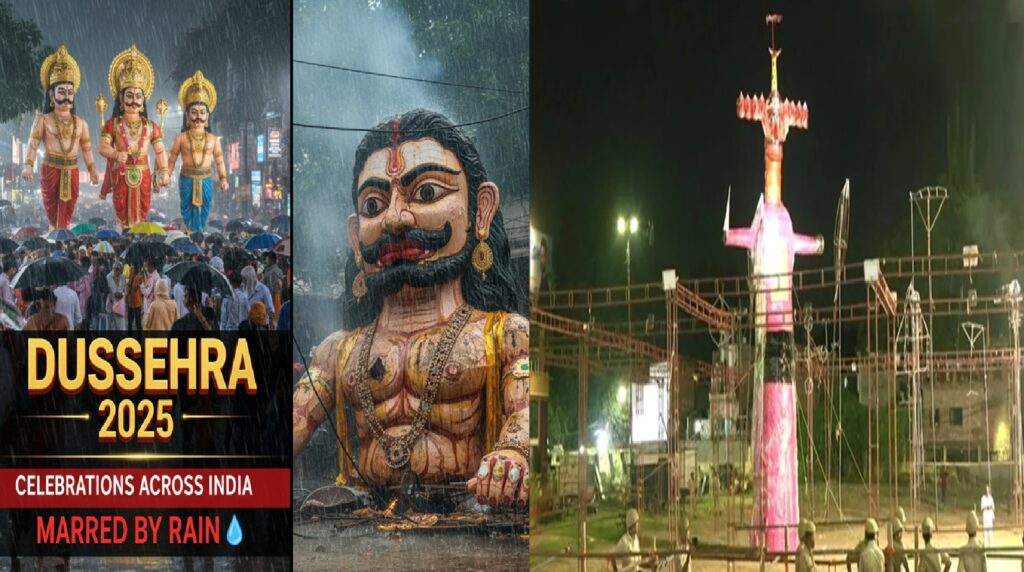 Dussehra 2025: Celebrations Across India Marred by Rain; JNU Witnesses Chaos, Kota Burns World’s Tallest Effigy