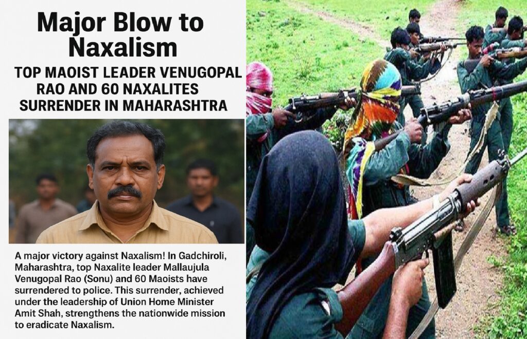 Major Blow to Naxalism: Top Maoist Leader Venugopal Rao and 60 Naxalites Surrender in Maharashtra