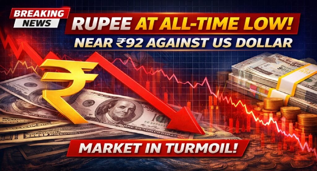 Indian Rupee Hits All-Time Low Near ₹92 Against US Dollar