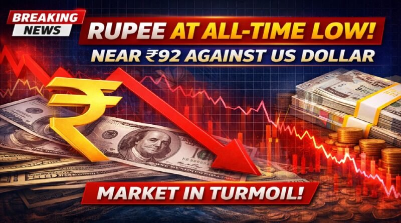 Indian Rupee Hits All-Time Low Near ₹92 Against US Dollar