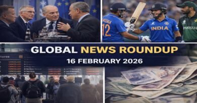 Global News Roundup — 16 February 2026: Security tensions, cricket drama, aviation protests, and media business battles dominate world headlines