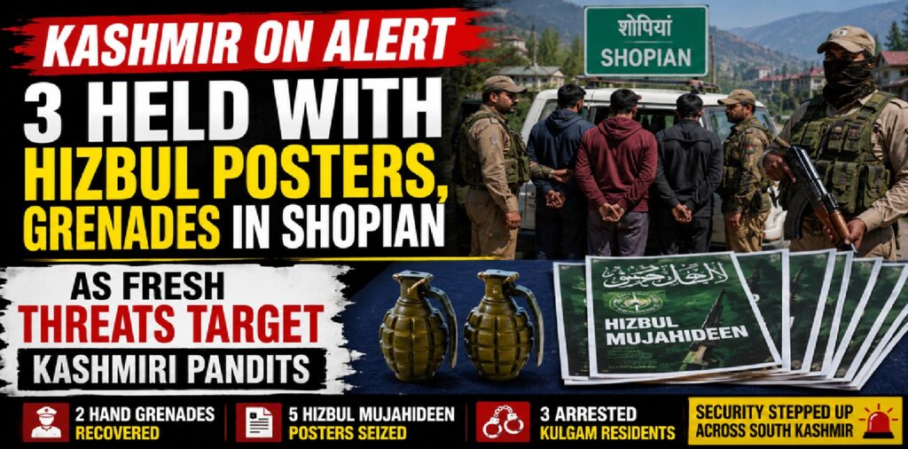 Major Security Breakthrough in Kashmir: 3 Held With Hizbul Posters, Grenades Amid Fresh Threats to Kashmiri Pandits