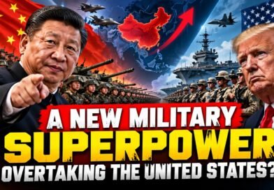 US vs China military power in 2026: AI-generated illustration featuring Donald Trump, Xi Jinping, fighter jets, warships and troops, highlighting the growing military rivalry between the United States and China.